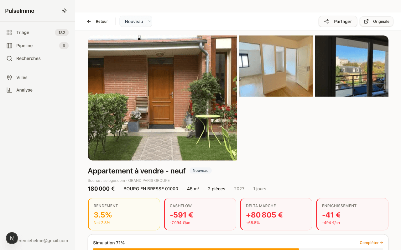 Fiche bien — simulation financière complète