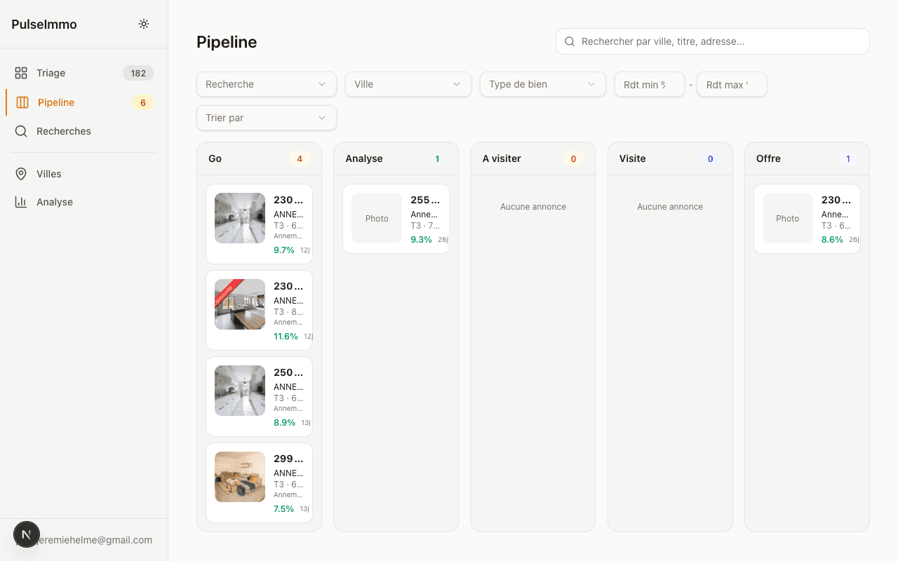 File d'attente Kanban — suivez vos biens de l'identification à l'offre